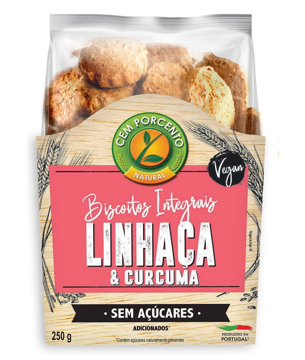 biscoitos integrais de linhaça e curcuma sem açúcar 250g