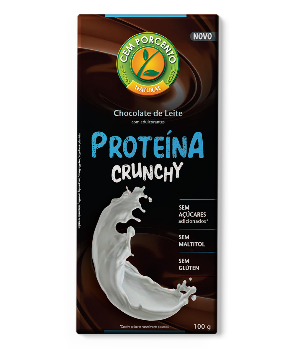 chocolate de leite crunchy proteína sem açúcar sem glúten 100g