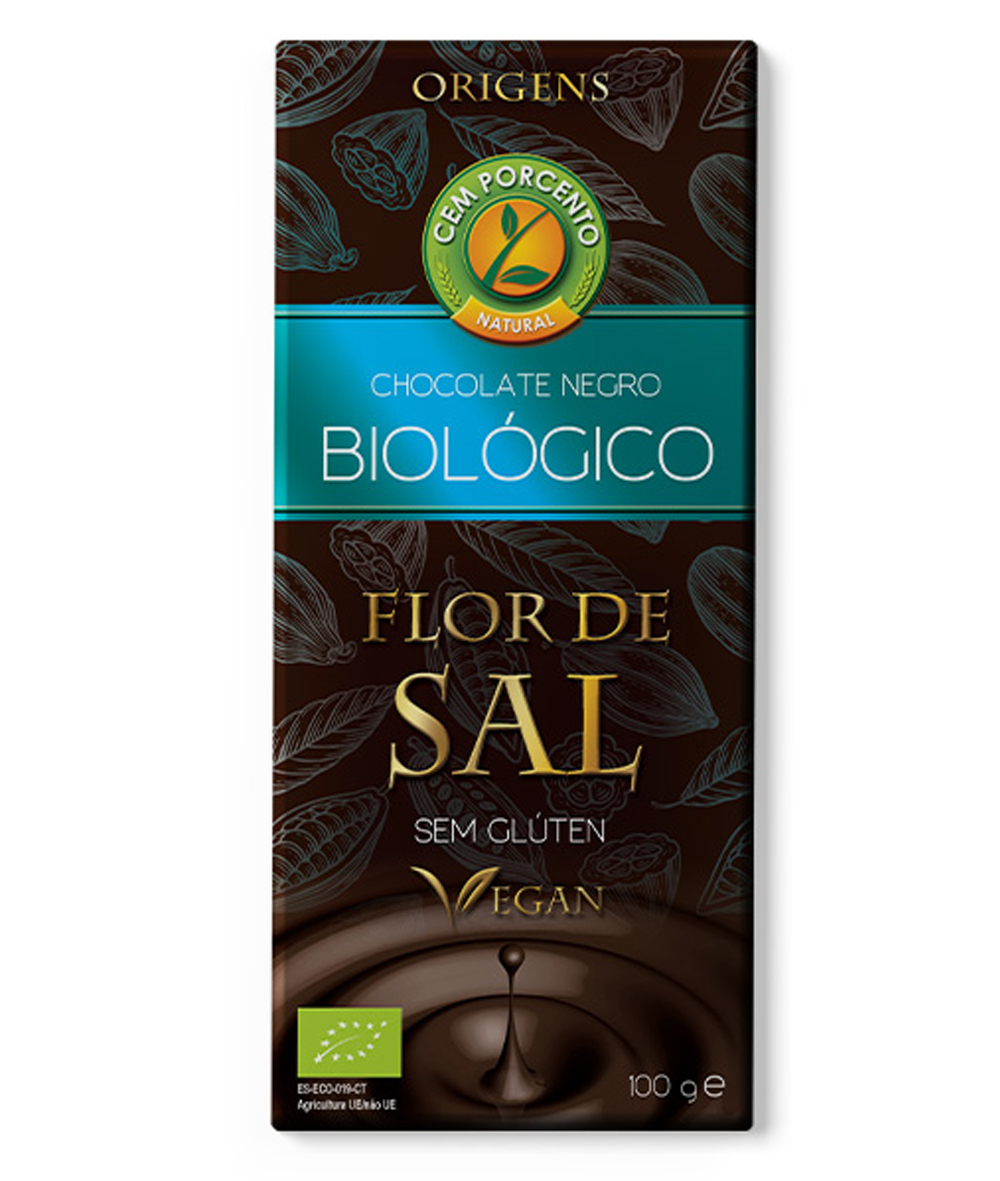 chocolate negro com flor de sal bio sem glúten 100g