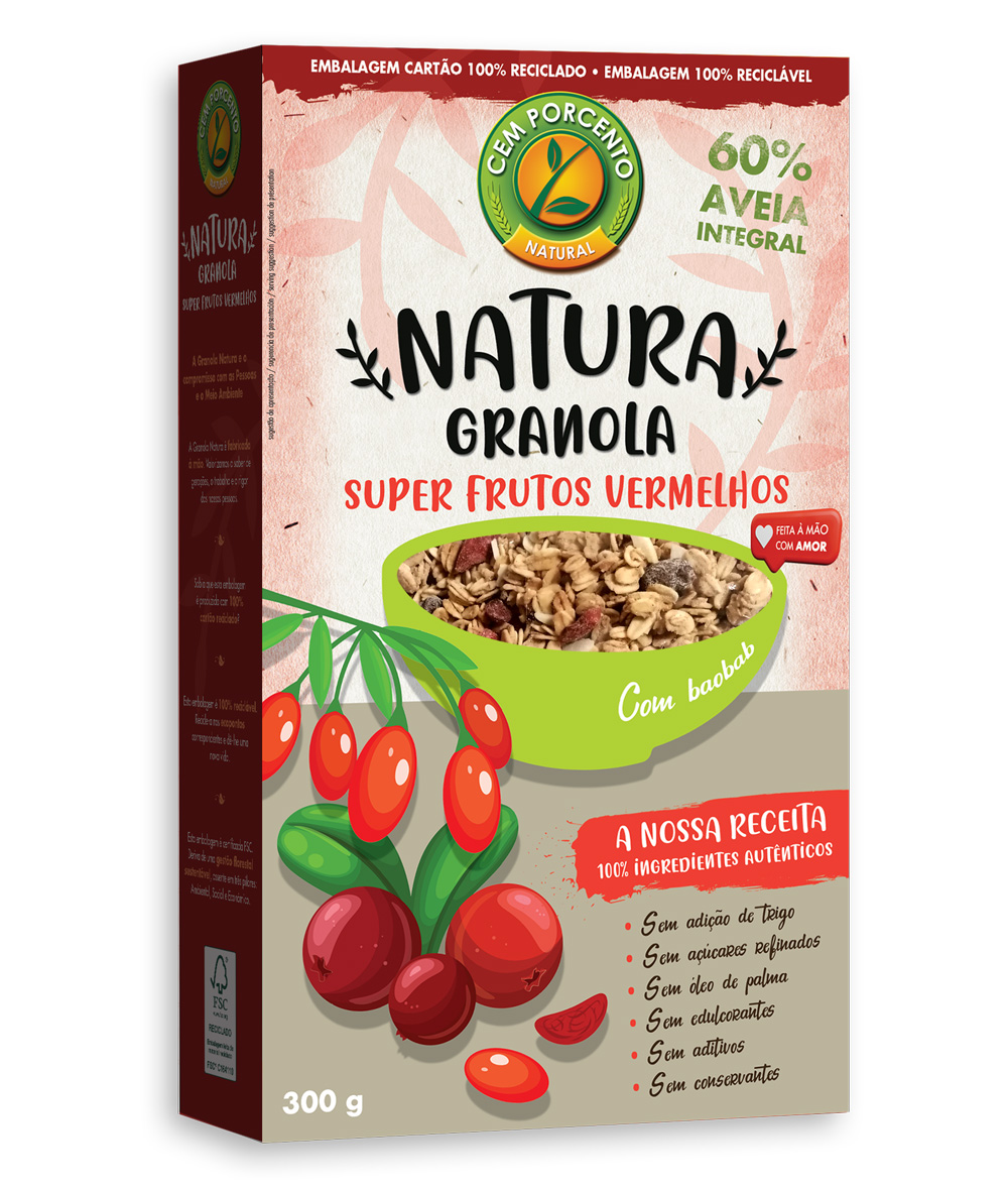 granola natura super frutos vermelhos 300g